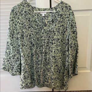 J. Jill Blue and Mint Floral Linen Blouse